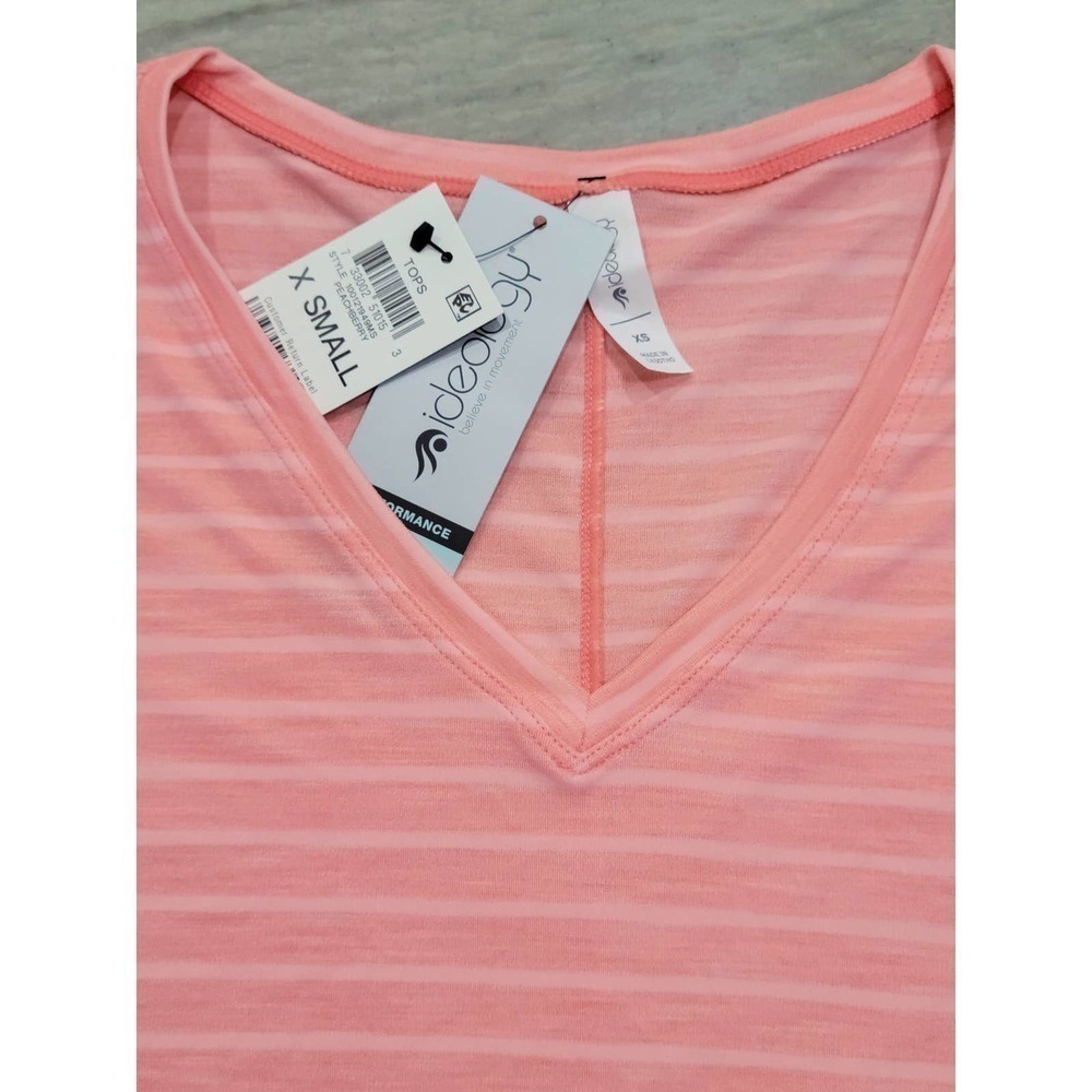 Ideology Women's V Neck Stripe Tee Peachberry XS - Picture 3 of 6